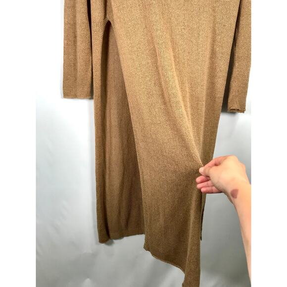 All Row Dress Womens Medium Brown Sweater Maxi Knit Coverup Preppy High Slit - Picture 6 of 9